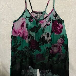 Midnight Hour Floral Flowy Crop Top Green and Pink
